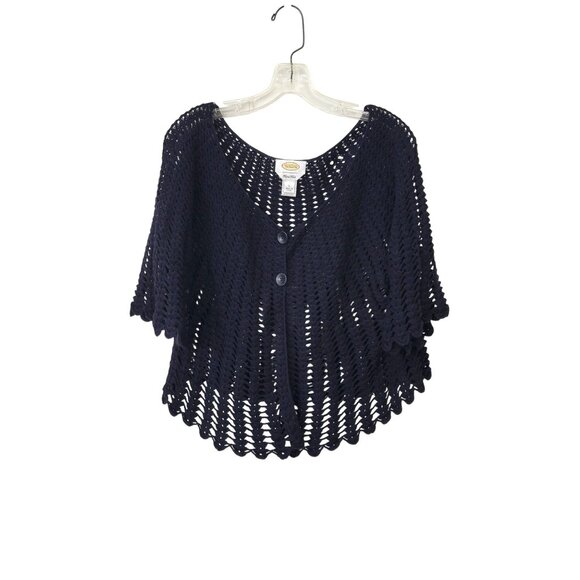 Talbots Crocheted Black Cotton Openwork Sweater Women's Size Large - Picture 1 of 5